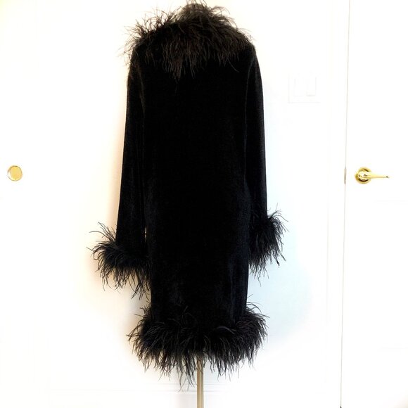 Berek Vintage Long Black Feathery Cardigan Sweater Evening Glam, Size M - Picture 2 of 11